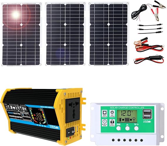 Solar Panel Kit, Complete Monocrystalline System, Portable Lightweight Inverter For Boats, Cars, RVs, Camping, 100W