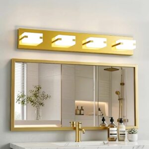 LED Gold Bathroom Light Fixtures, 4-Light 27W 5700K Modern Vanity Lights | NOVELUX LED Gold Bathroom Light Fixtures, 4-Light 5700K Modern Vanity Lights , ETL Listed, 27W
