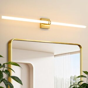 Gold Bathroom Light Fixture LED Vanity Light 45.3″ 5CCT Wall Sconce | LED Dimmable Wall Light Modern 360 Lighting, 42W Hardwired Vanity Light For Bathroom Mirror, Flicker-Free Easy Install