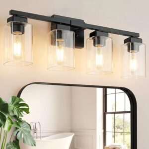 BesLowe 27″ 4-Light Bathroom Light Fixture, Modern Black Bathroom Vanity Light, Bathroom Lighting Fixtures Over Mirror, Matte Black Wall Lamp, Wall Lights For Living Room Bedroom Hallway