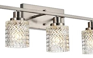 MELUCEE 5 Lights Brushed Nickel Bathroom Light Fixture Modern Light Fixtures Wall Mounted Modern Vanity Lighting With Hammered Glass Shade Suitable For Bathroom Mirror Sink Cabinet