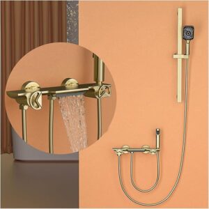 Wall Mount Bathtub Faucet Set, 3 Functions Tub Faucet Set Brass Bathtub Shower Faucet Set Slide Bar Shower System With Handheld Shower Head, Waterfall Tub Spout, Bidet Sprayer