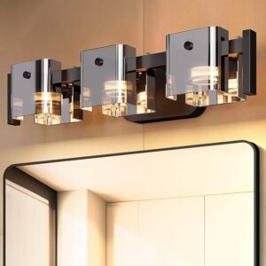 20.8″ Bathroom Light Fixtures, Vanity Lights,Bathroom Vanity Light | Over Mirror,3 Light,E12 Bulbs,Clear Crystal,Hardwired,for Bedroom,Living Room,Hallway,Restroom,Exclude Bulb