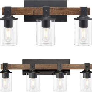 DUJAHMLAND Bathroom Light Fixtures, 3-Light And 4-Light Farmhouse Wood Bathroom Vanity Light Over Mirror