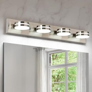Brushed Nickel Vanity Lights For Bathroom, 4-Light Bathroom Light Fixtures Over Mirror, LED Dimmable Bath Lighting Fixture, Modern Wall Mounted Lighting Fixture