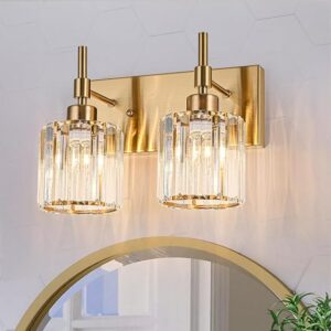 2 Light Modern Crystal Gold Vanity Light Fixtures For Bathroom Over Mirror
