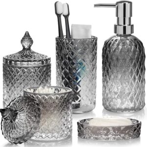 Bathroom Accessories Set, 5Pcs Gradient Glass Bath Accessory Sets Complete, Glass Bathroom Accessories With Soap Dispenser, Soap Dish, Toothbrush Holder, Qtip Holder