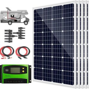 600 Watts 12 Volts Rigid Monocrystalline Solar RV Kit Off-Grid Kit With 5pcs 120w Solar Panel,50A PWM LCD Charge Controller+ Extension & Battery Cables+ Male And Female Connectors