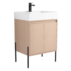 Fine Fixtures Crownpoint Bathroom Vanity 24 Wide – White Oak – White Sink