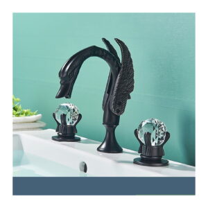 Golden Bathroom Basin Faucet Sink Tap Polished Gold Bathtub Swan Two Crystal Handwheel Elegant Mixer Tap Widespread