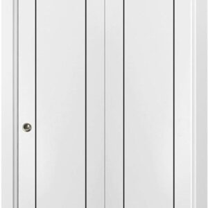 Sliding Closet Bi-fold Doors 2 * 32 X 96 | Planum 0017 White Silk | Sturdy Tracks Moldings Trims Hardware Set | Wood Solid Bedroom Wardrobe Doors
