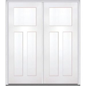 National Door Company ZZ15557L Fiberglass Smooth Brilliant White, Left Hand In-swing, Prehung Front Door Craftsman 3-Panel, 64″ X 80″