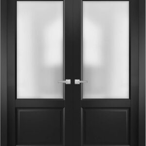 Lucia 22 | Double Swing Interior French Doors With Glass, Solid Wood, Hardware Included, 64×96, Black, Modern