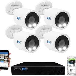 GW Security 4K Smart AI Security Camera System, 8 Channel 12MP PoE NVR, 4 X UHD 4K 8MP IP Outdoor Indoor Microphone Bullet Cameras, Face Recognition/Human/Vehicle Detection, 2TB Hard Drive