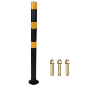 Safety Bollard With Anchor Bolts, 32″ * 2″ Safety Barrier Bollard | Parking Barrier Post With Reflective Tape, For Construction, School And Traffic-Sensitive Area, 1 Pack