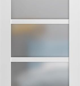 Lite Slab Barn Door Panel | Quadro 4002 White Silk With Frosted Opaque Glass | Sturdy Finished Wooden Modern Doors | Pocket Closet Sliding-18 X 80″
