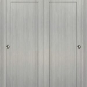 Sliding Closet Door SARTODOORS Quadro 4111 Bypass Interior Doors, No Glass, MDF, 36×80, Gray, Modern Style Hardware Included