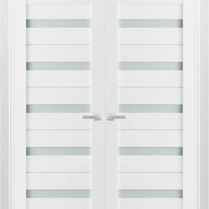 Quadro 4445 | Double Swing Interior French Doors With Glass With Frosted Glass, MDF, Hardware Included, 84×84, White, Modern