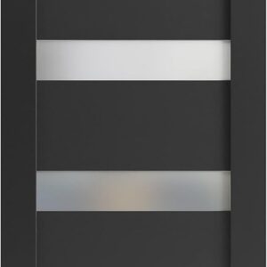 Lite Slab Barn Door Panel 18 X 84 | Quadro 4113 Matte Black With Frosted Opaque Glass | Sturdy Finished Wooden Modern Doors | Pocket Closet Sliding