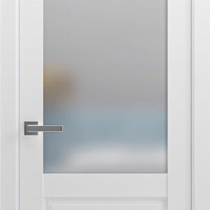 Pantry Kitchen Lite Door 18 X 80 Inches With Hardware | Lucia 22 Matte White With Frosted Opaque Glass | Single Panel Frame Trims | Bathroom Bedroom Sturdy Doors