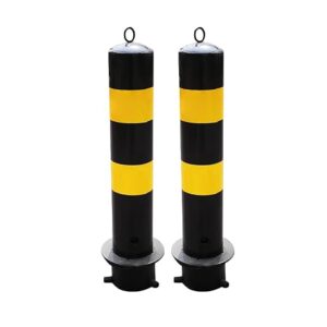 Safety Bollard Pour In Place Steel Bollard Post, Parking Barrier Bollard Post With Reflective Tape, Construction Safety Bollard, Traffic Control, For Parking Lot Road Marker(Black (2pcs))