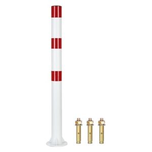 Safety Bollard Post 1Pcs, 32″ Heavy-Duty Barrier Post With Weighted Base & Reflective Strips, For Construction, Parking Lots & Crowd Contro White