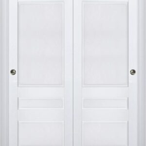Sliding Closet Door SARTODOORS Veregio 7411 Bypass Interior Doors, No Glass, Solid Wood, 36×84, White, Classic Style Hardware Included