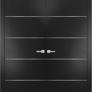 Planum 0020 | Double Swing Interior French Doors With Glass, Solid Wood, Hardware Included, 72×80, Black, Modern