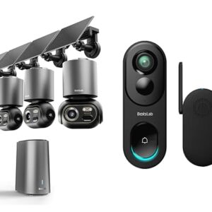 BOTSLAB 5MP Wireless Video Doorbell Camera, 180 Head-to-Toe View, 4K Security Cameras Wireless Outdoor, 4 Cam-Kit