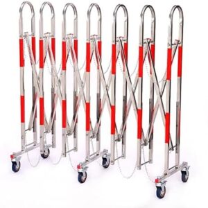 Expandable Industrial Barricade Gate With Wheels – Mobile Retractable Safety Barrier, Adjustable Stainless Steel Traffic Fence, Flexible Crowd Control Gate For Driveways