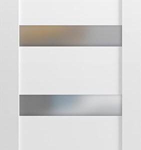 Lite Slab Barn Door Panel 18 X 80 | Quadro 4113 White Silk With Frosted Opaque Glass | Sturdy Finished Wooden Modern Doors | Pocket Closet Sliding