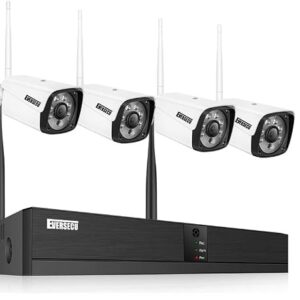 Eversecu 4CH Smart Wireless Security Camera System 4pcs 2K 3MP Outdoor Cameras & DVR Kit Support Face Capture/Record&Playback, Line Crossing/Intrusion Detection, Smartphone PC Remote View