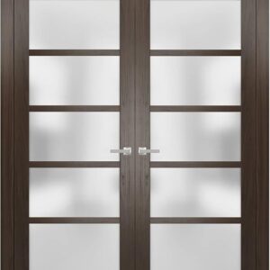 Quadro 4002 | Double Swing Interior French Doors With Glass With Frosted Glass, MDF, Hardware Included, 72×84, Brown, Modern