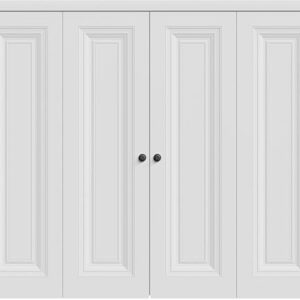 Sliding Closet Double Bi-fold Doors 96 X 96 Inches | Base 7111 White | Sturdy Tracks Moldings Trims Hardware Set | Wood Solid Bedroom Wardrobe Bifold