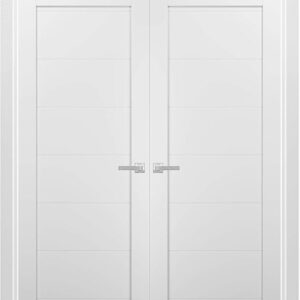 Quadro 4115 | Double Swing Interior French Doors With Glass, MDF, Hardware Included, 64×84, White, Modern