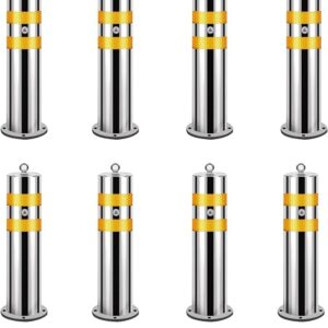 Safety Bollard, Driveways Stainless Steel Security Posts, Removable Security Posts With Reflective Strips, For Traffic Control/Driveway Barrier(8pcs)
