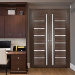 Quadro 4088 Interior Doors 36 X 80 In, Chocolote Ash Frosted Glass Solid French Double Door, Solid MDF Core, Frame And Satin Nickel Hardware Included
