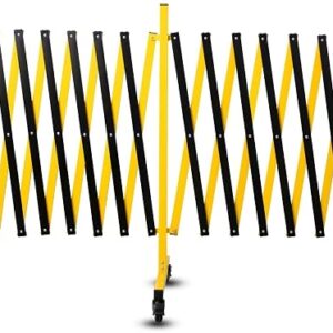 Industrial Expandable Metal Barricade, Retractable Security Gate, Mobile Safety Barrier With Wheels, Portable Folding Traffic Fence For Construction, Warehouse, Driveway Use (1, 23 Feet)