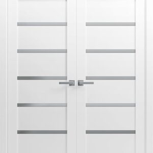 Quadro 4117 | Double Swing Interior French Doors With Glass With Frosted Glass, MDF, Hardware Included, 72×84, White, Modern