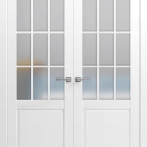 Felicia 3309 | Double Swing Interior French Doors With Glass With Frosted Glass, Solid Wood, Hardware Included, 48×80, White, Classic