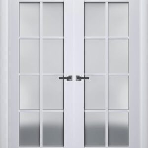 Veregio 7412 | Double Swing Interior French Doors With Glass With Frosted Glass, Solid Wood, Hardware Included, 36×80, White, Classic