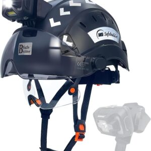 SAFEBUILDER Safety Hard Hats With Visor And Build In Headlight Lightweight Vented Safety Helmet Headlamp For Construction Industrial Outdoor Work ANSI Z89.1 Approved