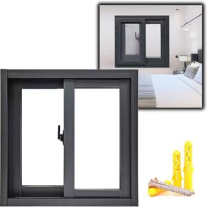 28x14in 31x12in Basement Window For Houses Double Pane Bathroom Replacement Slider Window, Mobile Home Windows With Screen And Tempered GlassBlack,24×18