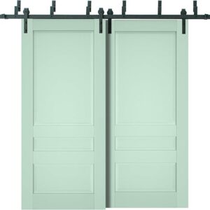 Veregio 7411 | Interior Barn Bypass Sliding Doors, No Glass, Solid Wood, 36×80, Black, Classic Style | Hardware Included