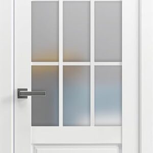 Solid French Door Frosted Glass 9 Lites 32 X 80 Inches | Felicia 3309 Matte White | Single Regural Panel Frame Trims Handle | Bathroom Bedroom Sturdy Doors