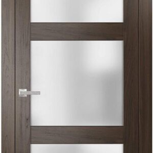 Solid French Door Frosted Glass 32 X 80 Inches | Lucia 2552 Chocolate Ash | Single Regular Panel Frame Trims Handle | Bathroom Bedroom Sturdy Doors