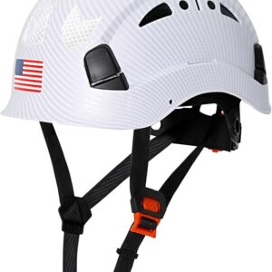 Aolamegs Vented Carbon Fiber Pattern Hard Hat, ANSI Z89.1 Type 1 Class C Safety Helmet For Construction, OSHA Approved Work Hat With 6-Point Suspension, Chin Strap & Reflective Strips