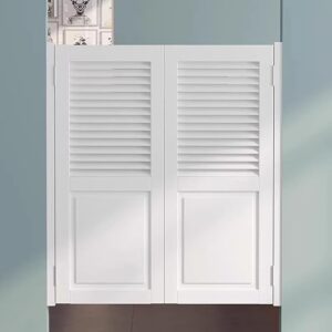 Swinging Cafe Doors, Double Action Door Hinges, Louvered Solid Wood Saloon Door Dutch Door, Auto Close Counter Partition Screen Door Customized(White,W125cm(49 1/4″))