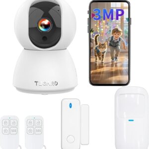 Indoor Security Camera, 1080p HD Dog-Camera, 2.4GHz WiFi Smart Home Security System, With Phone APP Alert, 5pcs Kit (Alarm Camera, Motion/Door Window Sensor, Remote) For Pet/Kid/Home