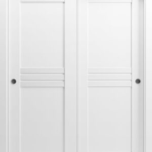 Mela 7444 Bypass Interior Doors, No Glass, MDF, 36×96, White, Modern Style Hardware Included